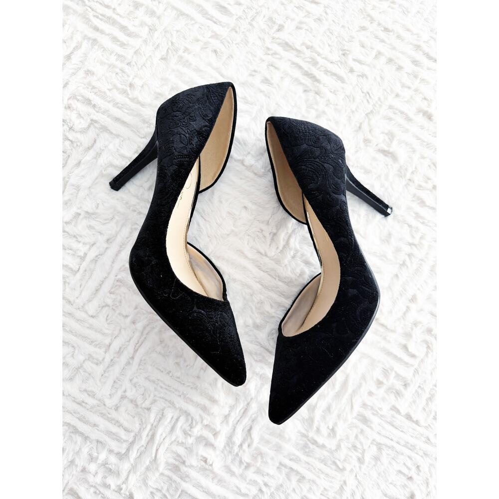 Jessica Simpson Livvy Baroque Floral Embossed Velvet D'Orsay Pumps Heels Chic